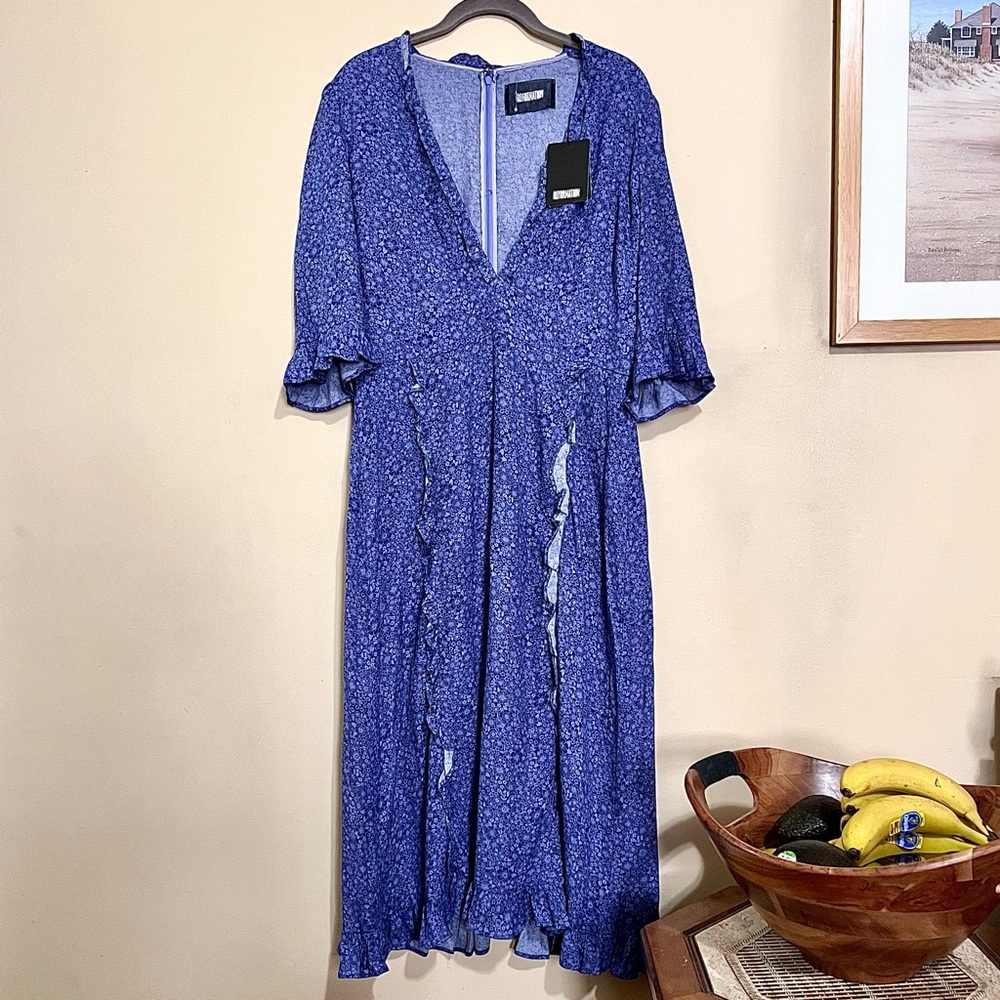 NWT Reformation Suri Violet Floral ¾ Sleeve A-Line Midi Length Dress MSPR $248 - Picture 2 of 14